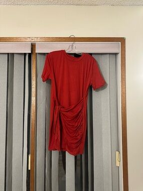 ❤️ Red Ruched Mini Dress – Side Tie Detail | Size XL (Runs Short)
